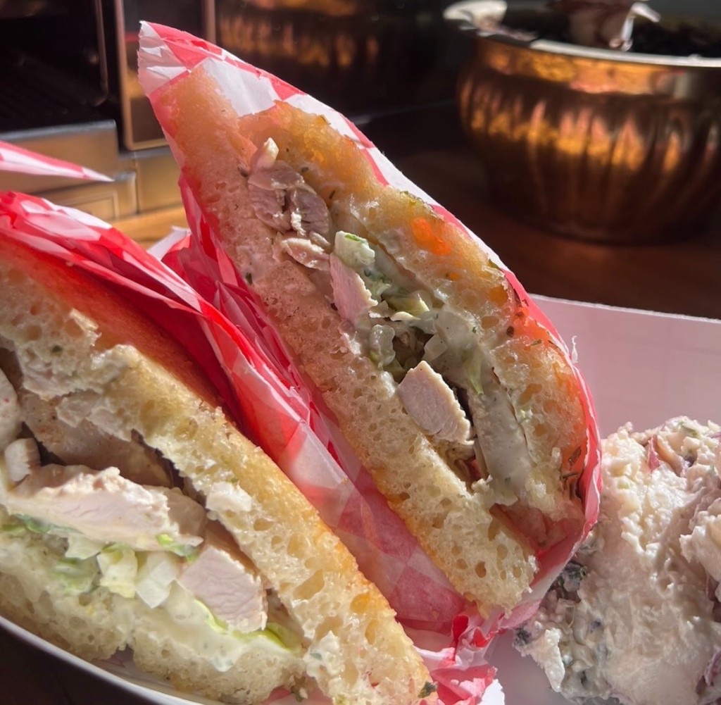 Roasted chicken panino with potato salad