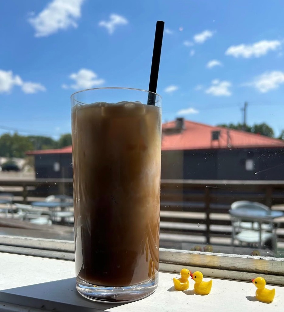 Iced latte at the counter
